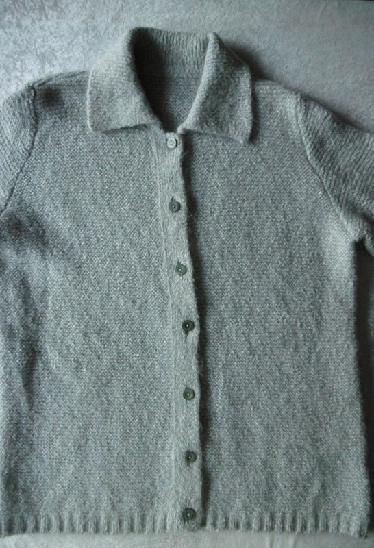 Kuschel-Strickjacke Aigner Grau-Melange Gr 44 Linksstrick  54% Mohair+Bw+Wolle