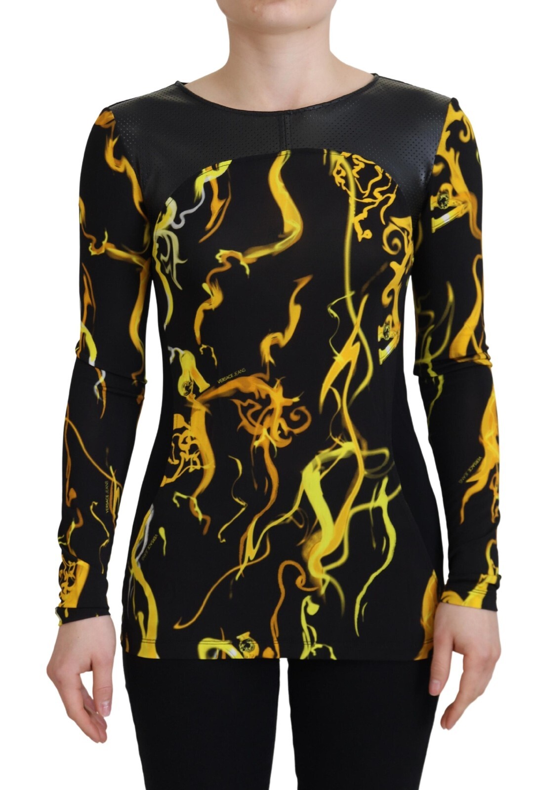 

VERSACE JEANS COUTURE Топ Черный Дымчатый принт с длинными рукавами IT40/US6/ Рекомендуемая розничная цена 320 долларов США
