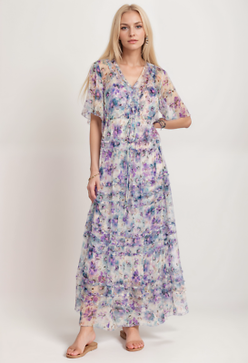 Pre-owned Johnny Was Jade Glinda Silk Maxi Dress L33124 Boho Chic In Multicolor