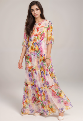 Pre-owned Johnny Was Jade Fionna Silk Maxi Dress L34224 Boho Chic In Multicolor