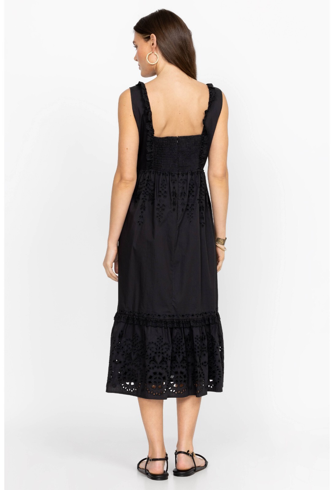 Pre-owned Johnny Was Size Xl Black Jesminda 100% Cotton Midi Dress Lined Embroidered