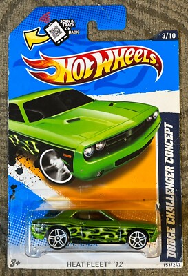Hot Wheels 2012 Heat Fleet #153 Dodge Challenger Concept Green w/ white PR5s