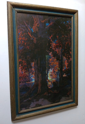 Maxfield Parrish Lg ''GOLDEN HOURS'' Edison Lamp Works GE REPRO of 1927 ART Framed