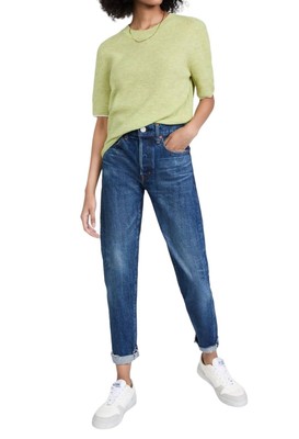 Pre-owned Moussy Wilbur Tapered Mid Rise Jean In Blue - Size 25