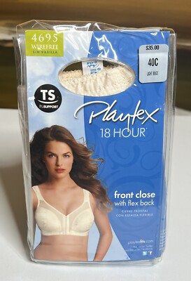 Playtex Women's 18 Hour Front Close Wirefree Bra w/ Flex Back Lt Beige 40C $35