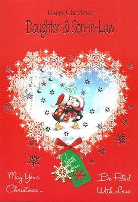 Daughter and Son In Law Christmas Greeting Card Special Happy Merry Xmas Penguin