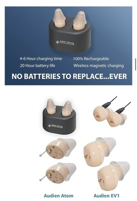 Audien Hearing Amplificador auditivo recargable ATOM + kit de accesorios