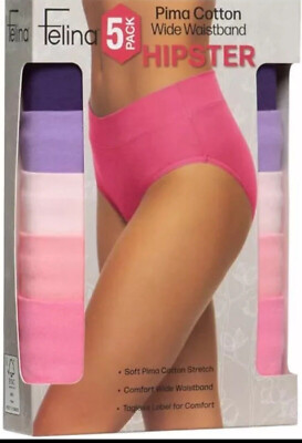Felina | Pima Size Small Cotton Wide Waistband Hipster Panty  5 Pack.