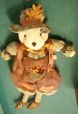 fall decor Nantucket doll bear pumpkin leaves hat 20 in shelf sitter