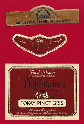 ALS45Etiquette ALSACE TOKAY PINOT GRIS 1988 Médaille Or Vignerons de PFAFFENHEIM