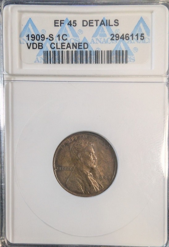 1909-S VDB Lincoln Wheat Penny 1C XF EF 45 ANACS