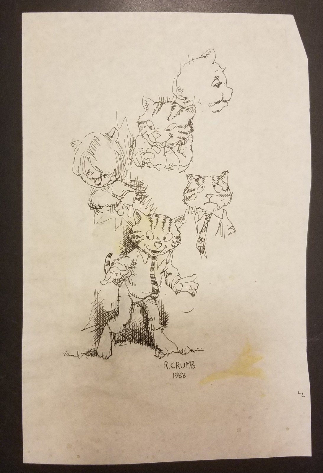 1966 R. Crumb Fritz the Cat pen & ink drawing. Rare Robert Crumb original art!