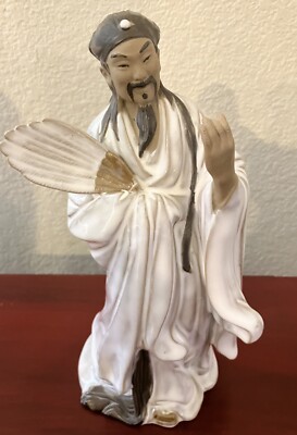 Chinese White Pottery Famous Zhuge Liang Kong Ming With Fan Statue 10 