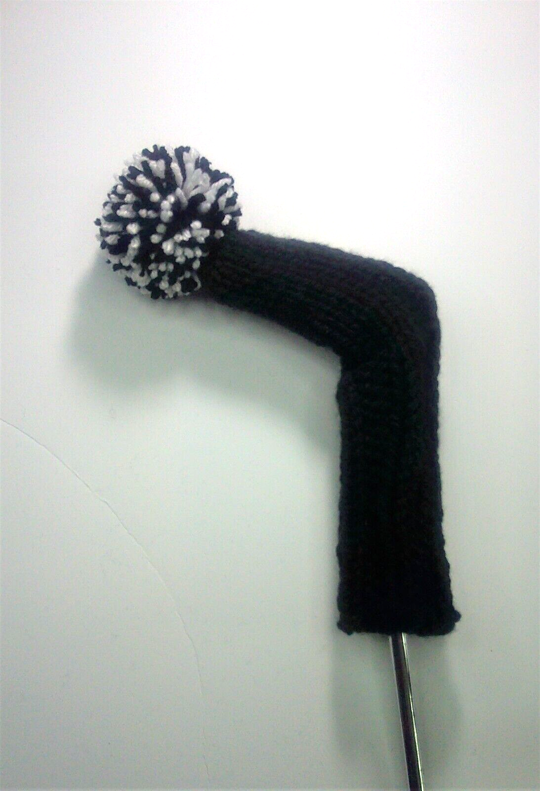 Blade Putter Cover, Thick Knit Headcover, Black w Black & White POM, Fits Ping