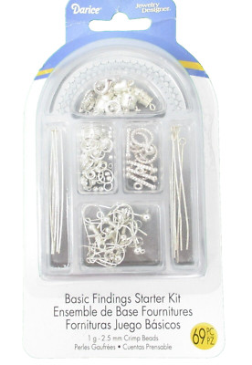 Jewelry Making Basic Findings Starter Kit 69pc clasps ear wires crimps head pins