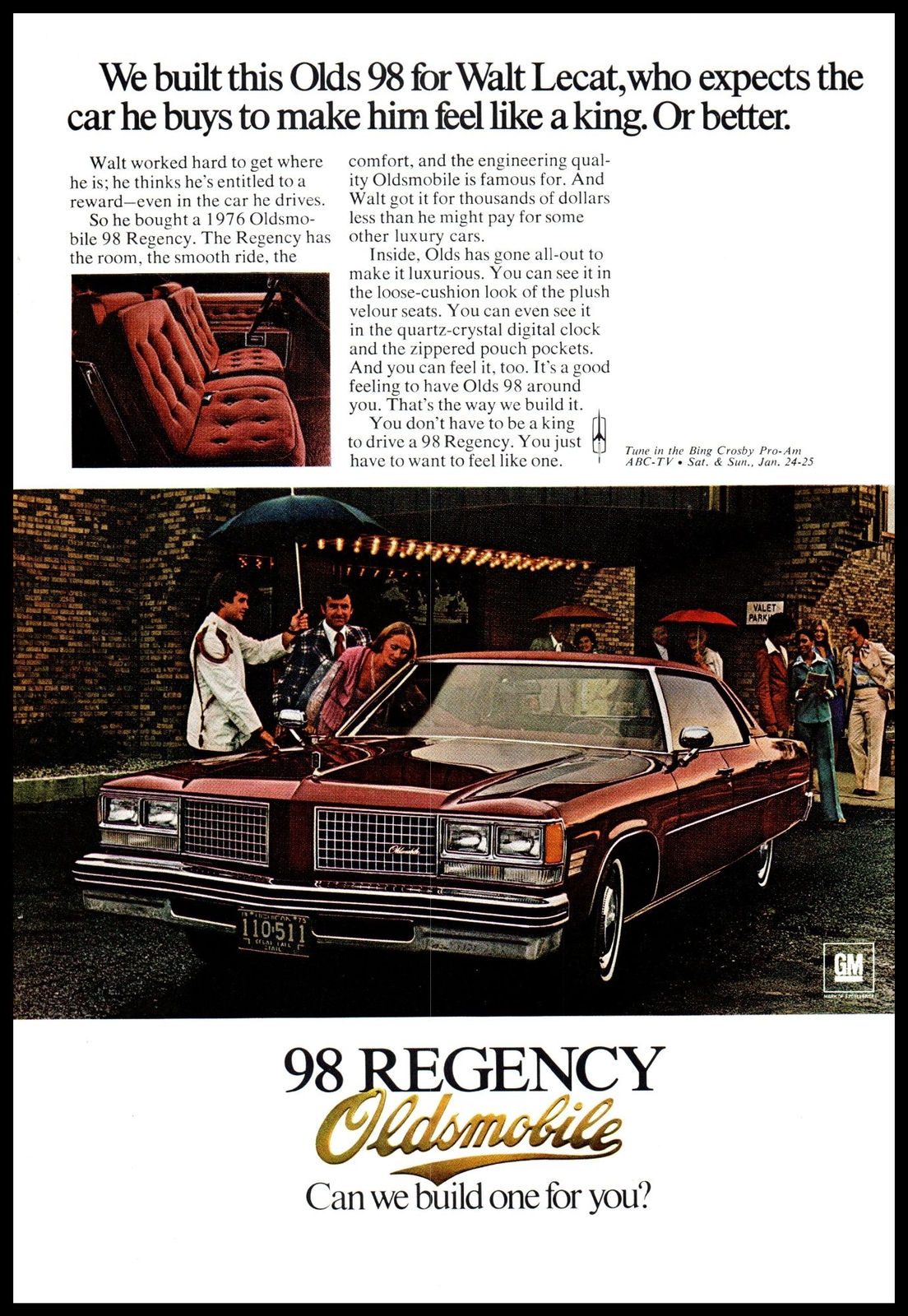 1976 Oldsmobile 98 Regency Vintage Print Ad Hotel Valet