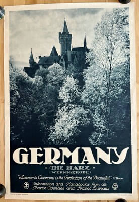 Original Vtg Germany Travel Poster Wernigerode Castle Harz Mountains 20x29  50 s