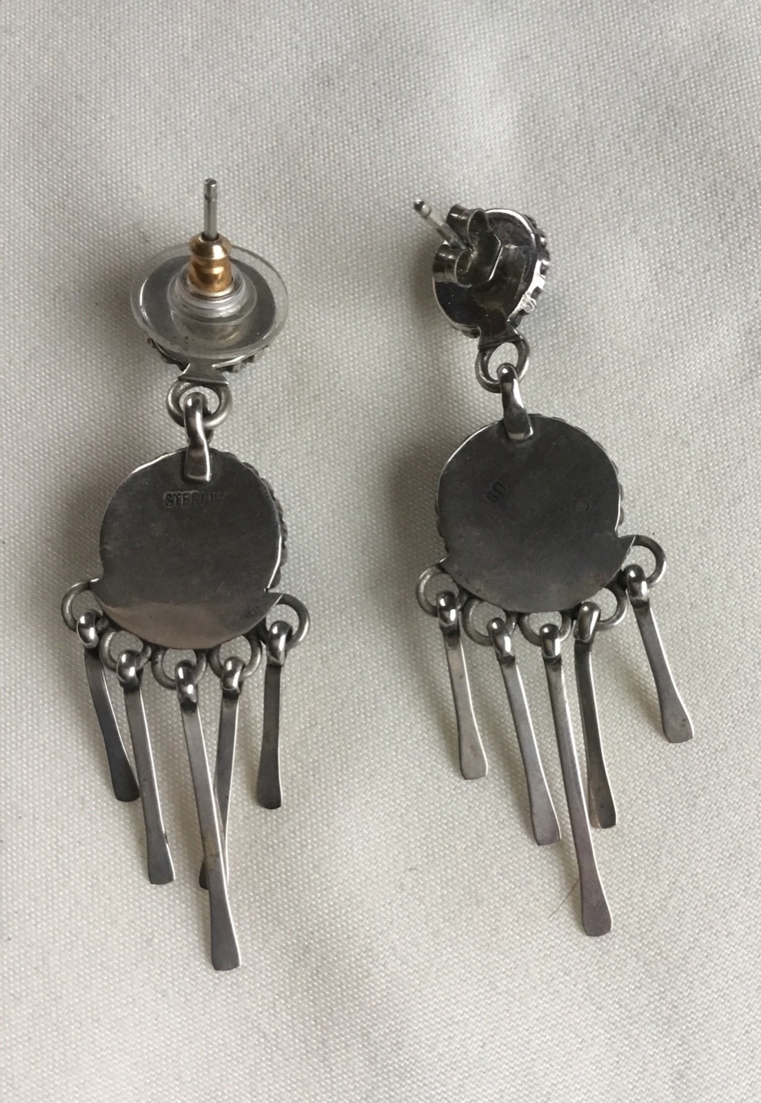 Vintage Sterling Silver Blue Stone Earrings Southwestern Pierced Dangle