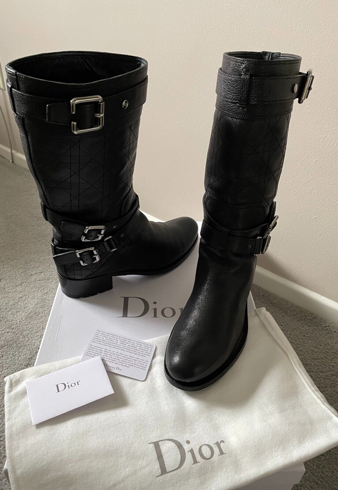 CHRISTIAN DIOR Black Leather Biker Cannage Low Boots SIZE 40 CHRISTIAN DIOR Black Leather Biker Cannage Low Boots SIZE 40