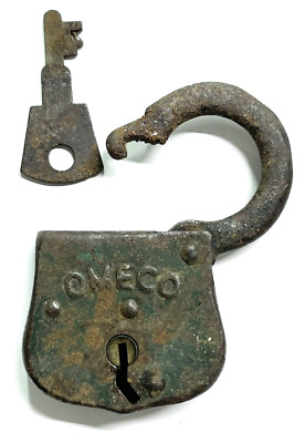 OMECO HARDWARE LOCK, PADLOCK, MADE IN USA Key/Works 1900's