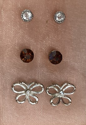 3 Pairs Silver Tone Stud Earrings, Small.