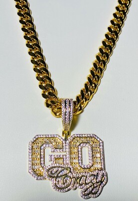 Go Crazy Baguette Iced Men Women 14k Gold F Pendant 6mm Miami Cuban Link Chain