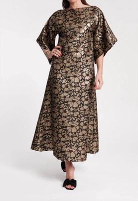 Pre-owned Frances Valentine Spinnaker Jacquard Maxi Dress In Black/gold/red - Size L
