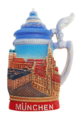 Polyresin Magnet Handbemalt München Deutschland Bierkrug Bier Munich Germany