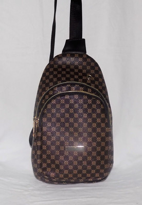 Fashion Sling Bag Two-Tone Brown Geo-Pattern Faux Leather Small Crossbody NEW