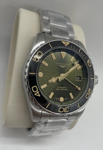 Pre-owned Longines Hydroconquest Gmt Green Dial Steel 41 Mm Men's Watch L3.790.4.06.6