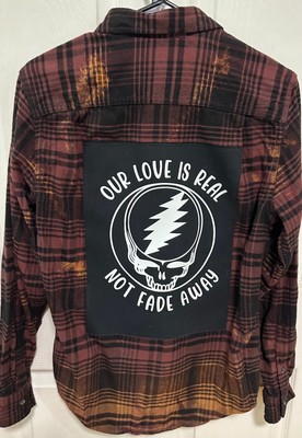 Custom Rock Flannel Shirt w/ Grateful Dead Stealie Not Fade Away Mens S