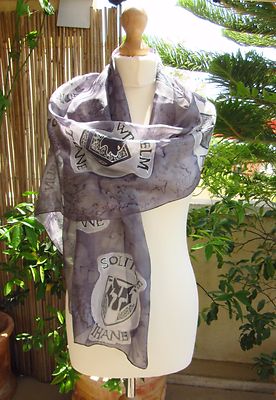 Skyrim Scarf, 100 % silk Handpainted, Large Grey 180x45cm unique gift  