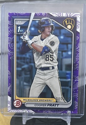 Cooper Pratt 2024 Bowman Paper 1st Purple Pattern Parallel # d /199 Brewers