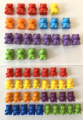 Multicolored Plastic Counting Bears Learning Toys Two Sizes Set of 56