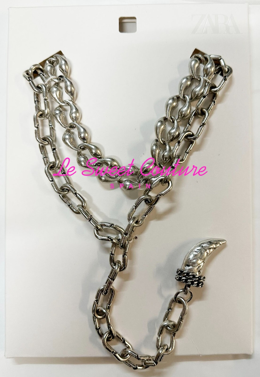 ZARA WOMAN NWT SS25 METAL HORN NECKLACE METAL SILVER 4736 ZARA WOMAN NWT SS25 METAL HORN NECKLACE METAL SILVER 4736