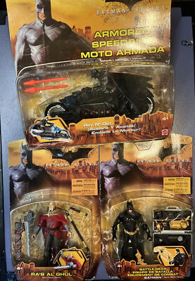 2005 BATMAN BEGINS FIGURE LOT BATTLE GEAR BATMAN, SPEEDBIKE & RA S AL GHUL NEW!