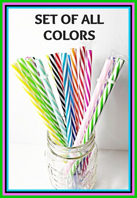 THIN SWIRL Straws, 9'', Reusable, with stopper ring, 19 Colors.