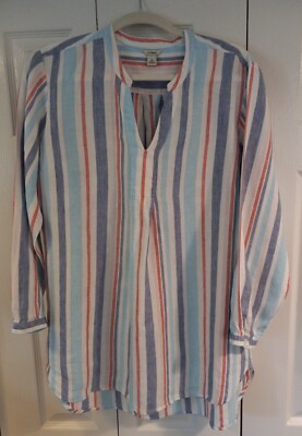 L.L. Bean Womens 100% Linen Multi Color Stripe Shirt Tunic Size Large 