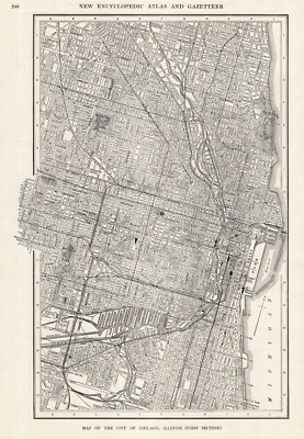 1909 Antique CHICAGO Illinois Street Map City Map of Chicago Wall Art #1867