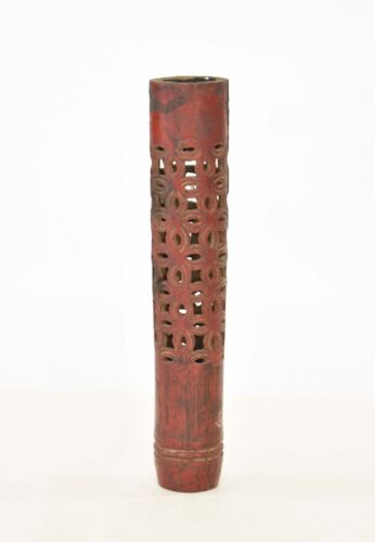 Antique Chinese Red Hand Carved Bamboo Incense Holder,19th c