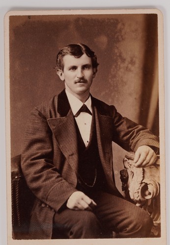 Antique CDV Handsome Young Man With Mustache in Suit Sitting Portrait Unmarked