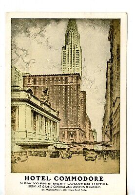 Hotel Commodore Drawing-New York City-Vintage 1949 Advertising Lumitone Postcard