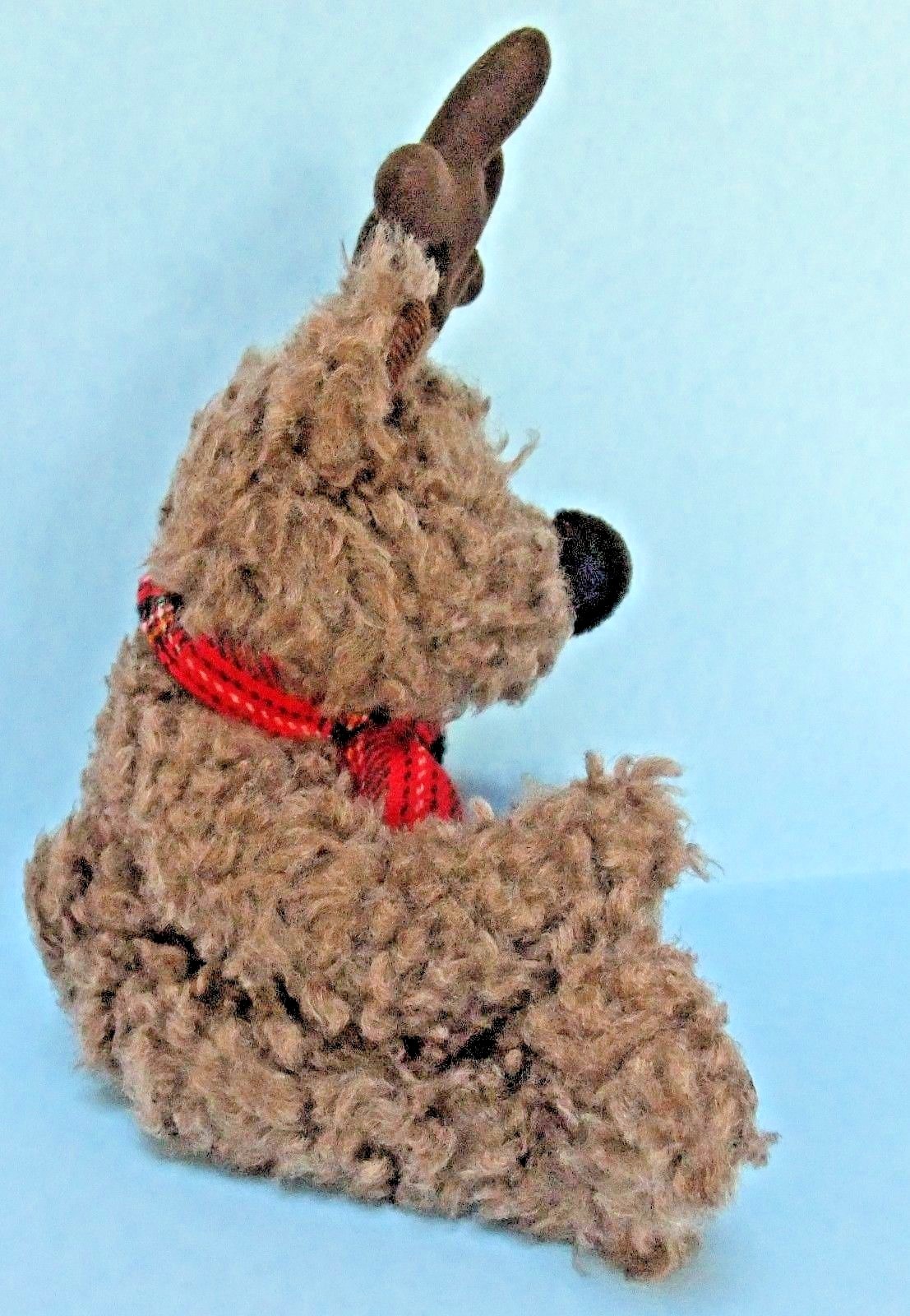 Russ Berrie Buck Brown Bear With Reindeer Antlers and Red Plaid Scarf