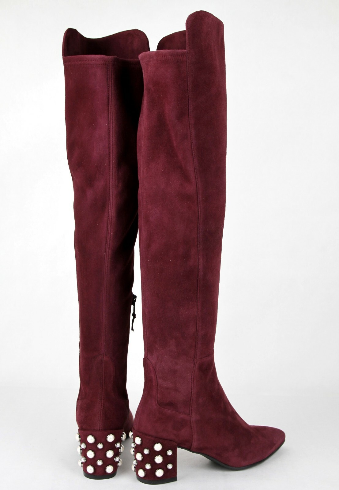 Pre-owned Stuart Weitzman $825  Allwaypearl Bordeaux Suede Knee High Boot In Red