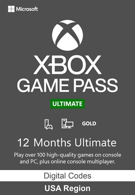 12 Months Xbox Game Pass Ultimate | Console + PC | Live + Game Pass (USA Region)
