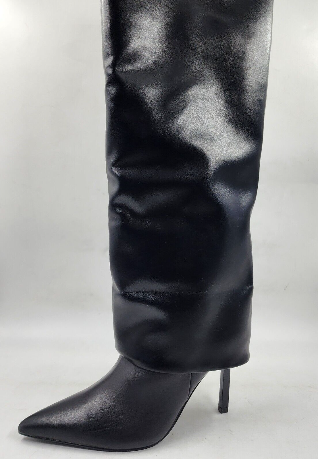 AQUA Tena Pointed Toe High Heel Boots Women's 5.5M Black Long Cuff Detailing - Picture 16 of 17