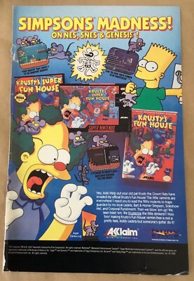 The Simpsons Krusty s Super Fun House 1992 video game Print Ad retro gaming SNES