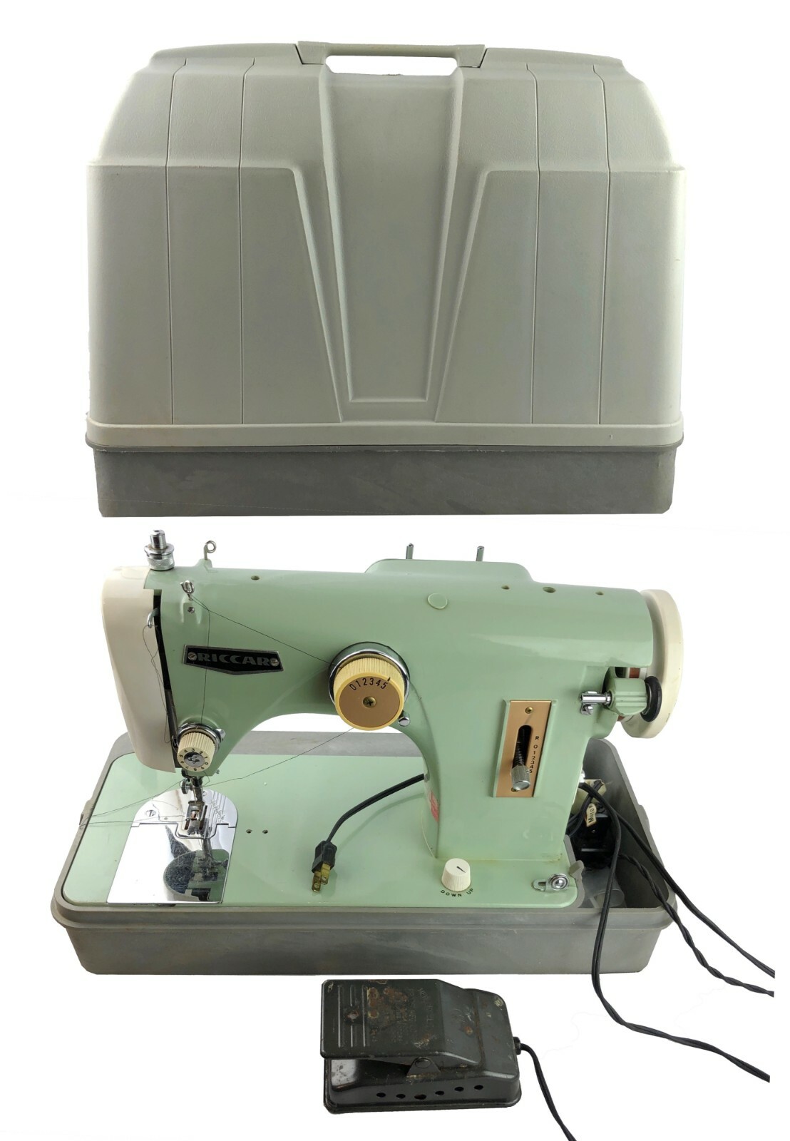 【新品未使用】CAZAR MOD.9080 Col.3 Vintage Riccar Model 90 Mint Green Sewing Machine w/ Case