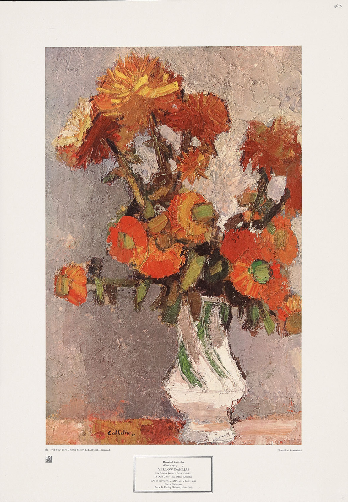 BERNARD CATHELIN Rare Vtg 1961 Still Life Halftone Litho