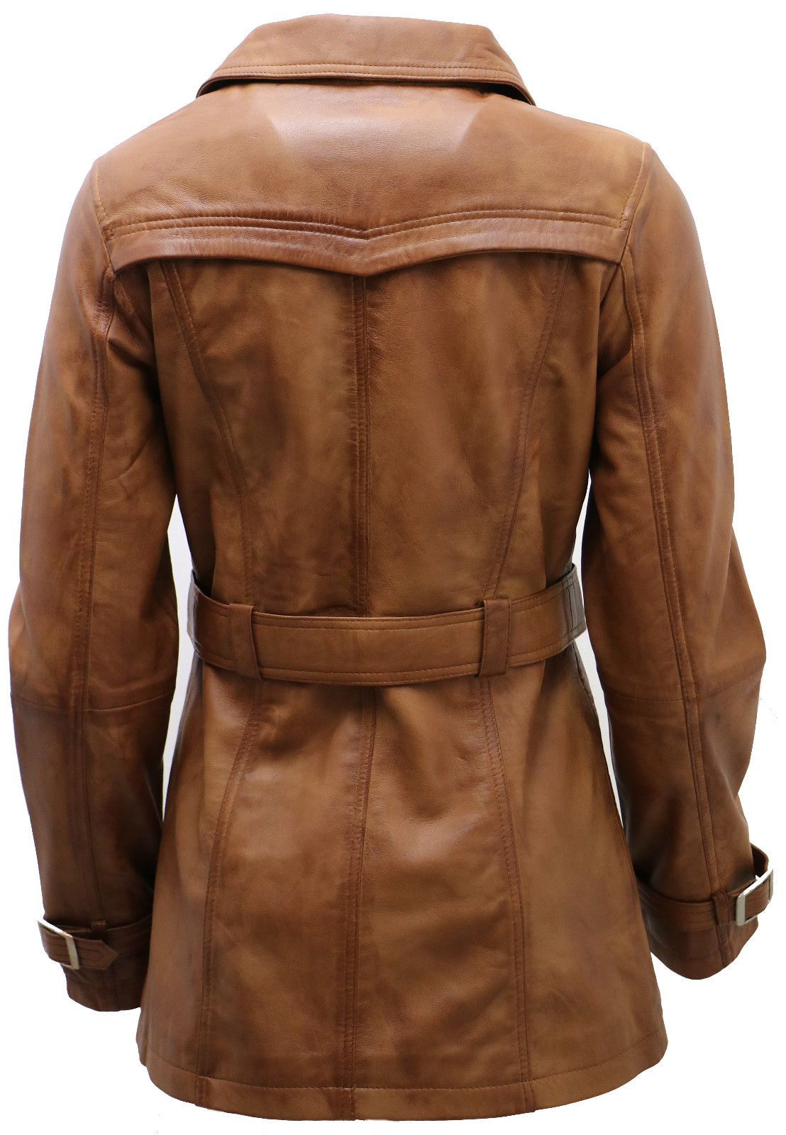 Pre-owned Infinity Women's 3/4 Tan Ladies Lamb Nappa Leather Trench Coat In Brown